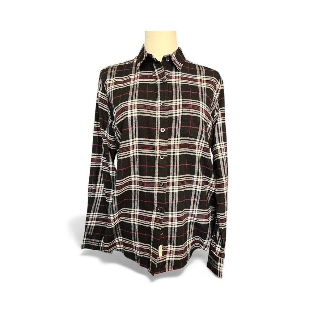 💙❤️🤍 EUC WEATHERPROOF Vintage Blue, Burgundy & White Plaid Flannel Shirt | Sz M